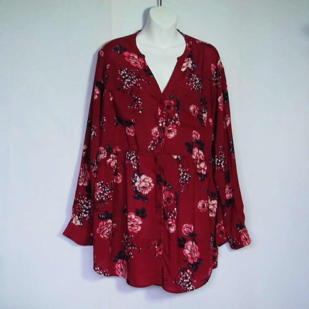 Torrid Top Size 1 1X Plus Burgundy Floral New NWT